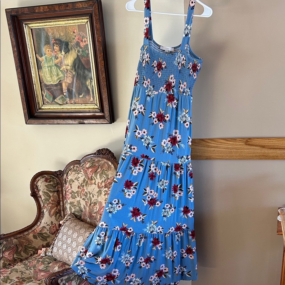 LOFT Blue midi knit sundress size medium M